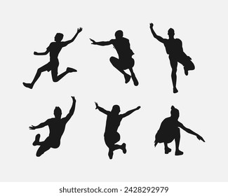 conjunto de colección de siluetas de triple salto. diferentes acciones, poses. ilustración vectorial.