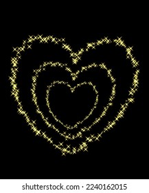 triple layer stars heart vector, blink love vector with stars hole dimension and dark background.
