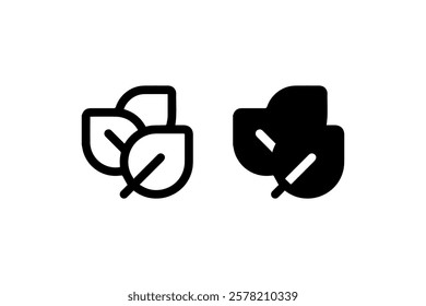 Triple Leaf Icons in Solid and Outline vector