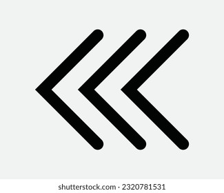 Triple Left Arrow Icon. Pointer Path Route Direction Navigation. Black White Road Traffic Sign Symbol Illustration Artwork Graphic Clipart EPS Vector