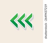 Triple Left Arrows Icon, Green Back Navigation Symbol