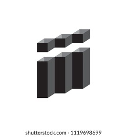 Triple i  letter logo 3D vector black and white