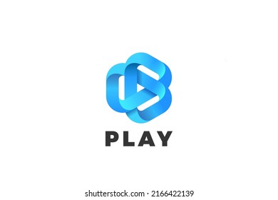 Triple Loop Triangle Logo Play Abstract Design Vector Template Ribbon Style. Player Logotype Concept Icon.