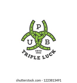 Triple luck design logo template with three horseshoes. Vector illustration.