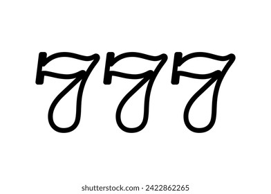 Triple Lucky Sevens. Jackpot. Casino design. 777. Casino gambling victory winning money. Win in casino. Three axes icon. Vector icon outline