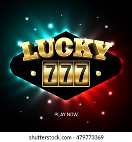 Triple Lucky sevens slot machine casino jackpot banner,  777. Vector illustration.