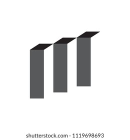 Triple I or M letter logo 3D vector black and white