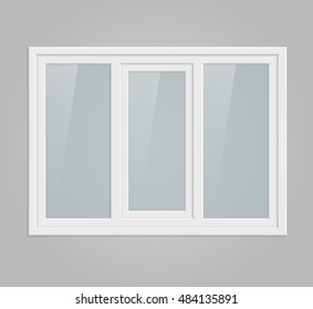 Triple metal plastic window in gray wall