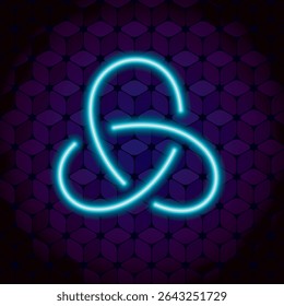 Triplo Mobius Loop Impossível Geométrica Figura Uma Linha Neon Signo Estilo Ícone Na Frente de Padrão Repetitivo Papel de Parede Inspirado por Escher - Turquesa no Fundo Azul - Gradiente Design Gráfico