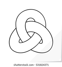 Triple Mobius Loop Impossible Geometric Figure Icon Inspired by Escher - Black Outlined Elements on White Naturel Paper Effect Background - Flat Graphic Style