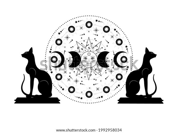 Triple Moon Black Cats Pagan Wiccan Stock Vector (Royalty Free ...