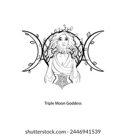 Triple moon Goddes tattoo design black ink