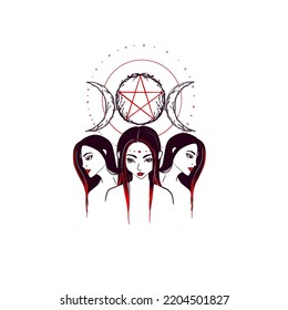 triple moon goddess illustration tattoo design