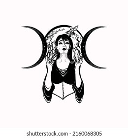 triple moon goddess vector tattoo art idea