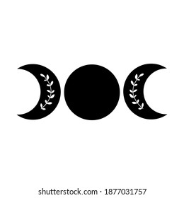 Triple moon logo. Boho moon symbol. Black moon phase isolated icon, alchemy graphic element Vector svg