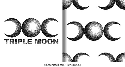 Triple moon magic and astrology t-shirt print and seamless pattern set