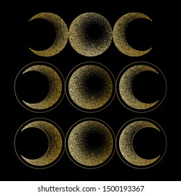 Triple moon magic and astronomy vecor golden symbol set