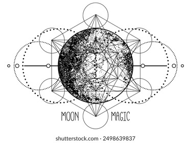 Triple moon pagan Wicca moon goddess symbol. Three-faced Goddess Maiden - Mother - Crone vector illustration. Tattoo, astrology, alchemy, boho and magic symbol. 