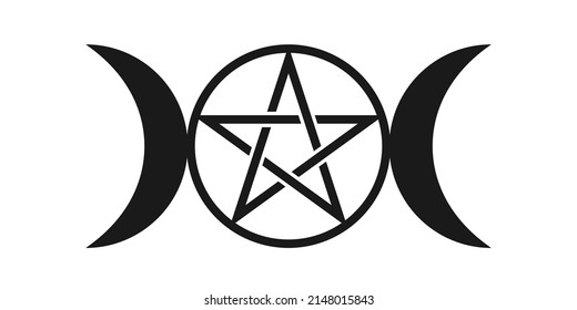 Triple moon with pentacle symbol. Clipart image isolated on white background