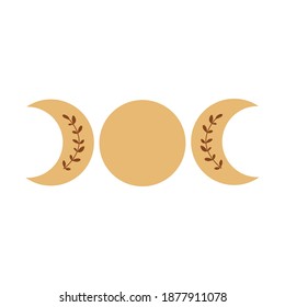 Triple moon phase symbol. Boho moon logo. Yellow moon phase isolated icon, alchemy graphic element Vector