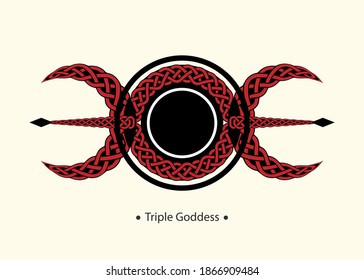 Signo de wiccan de la Triple Luna religiosa. Logo de Wicca Símbolo de neopaganismo, tatuaje del icono de la Diosa Triple, Diosa de la Luna, la Tierra y el parto. Vector de luna, media y luna llena aislado 