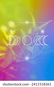 Triple moon sacred geometry wiccan design. Witchcraft sacred geometry symbol.