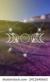 Triple moon sacred geometry wiccan design. Witchcraft sacred geometry symbol.