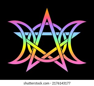 Triple Moon Triquetra Pentagram. Triple Goddess. Neopaganism