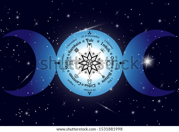 Triple Moon Wicca Pagan Goddess Wheel Stock Vector Royalty Free 1531881998