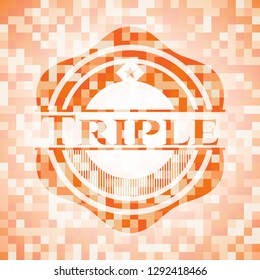 Triple orange mosaic emblem with background