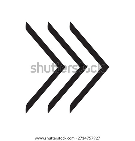 Triple Outlined Chevron Arrows to the Right. Fast Forward, Speed, and Next Icon.
