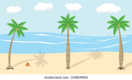 Triple Palm Tree Vector with Ball in the Beach