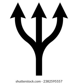 Triple path icon, triple arrow from one Neptune trident