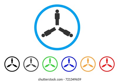 Triple Person rounded icon. Style is a flat triple person gray symbol inside light blue circle with black, gray, green, blue, red, orange variants. Vector designed for web and software interfaces.