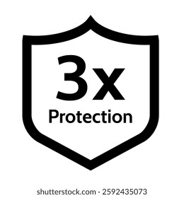 Triple protection symbol icon illustration on white background editable. Shield clip art vector