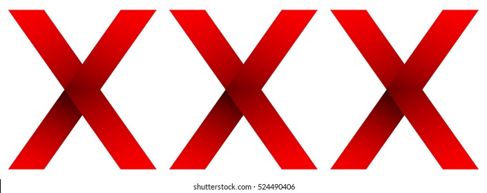 Triple red cross, X letters for as confidential icon or for adults only concepts