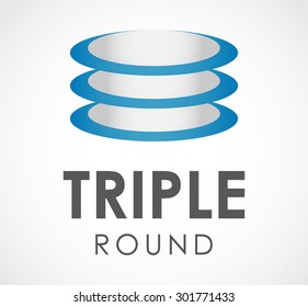 Triple round 3d blue abstract vector logo design template business office icon company identity symbol concept