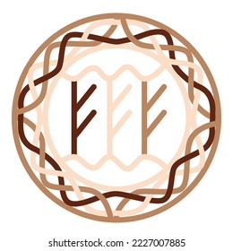Triple Rune Fehu, an ancient Slavic symbol, decorated with Scandinavian patterns. Beige fashion design.