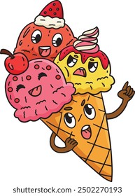 Triple Scoop Ice Cream Cartoon Colored Clipart