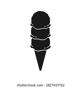 Triple scoop plain ice cream on cone illustration. Simple flat vector icon design.