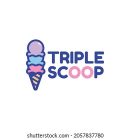 Triple scoops ice cream cone logo design template