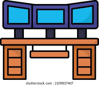 triple screen gaming setup Concept, Gaming room Vector Icon Design, E-sports or mind sport Symbol, Digital sports Equipment Sign, Video games hardware Stock illustration