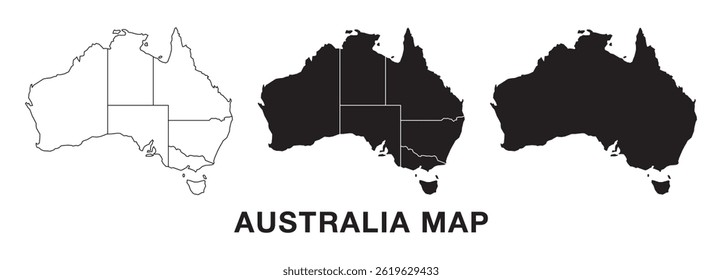 Mapa da Austrália conjunto vetor, Mapa da Austrália. Mapa da Austrália. Ícone plano do mapa da Austrália.