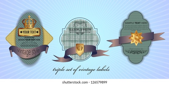 triple set of vintage labels / vector