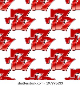 Triple seven 777 background seamless pattern with sparkling red numerals for gambling and casino design