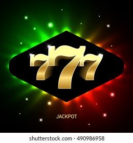 Triple sevens casino jackpot banner, lucky numbers 777. Vector illustration.