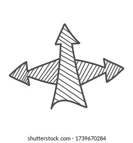 Triple shaded arrow. Vector drawing in the Doodle style, isolated on a white background for design and theme design.
