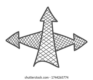 Triple shaded arrow. Vector drawing in the Doodle style, isolated on a white background for design and theme design.