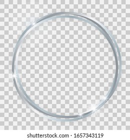 Triple silver shiny circle frame with glowing effects and shadows on transparent background. Vector illustration