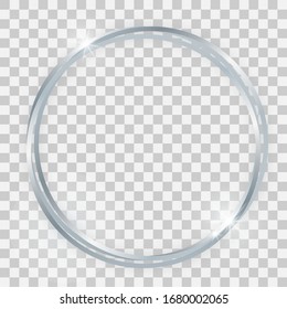 Triple marco de círculo brillante plateado con efectos brillantes y sombras sobre fondo transparente. Ilustración del vector
